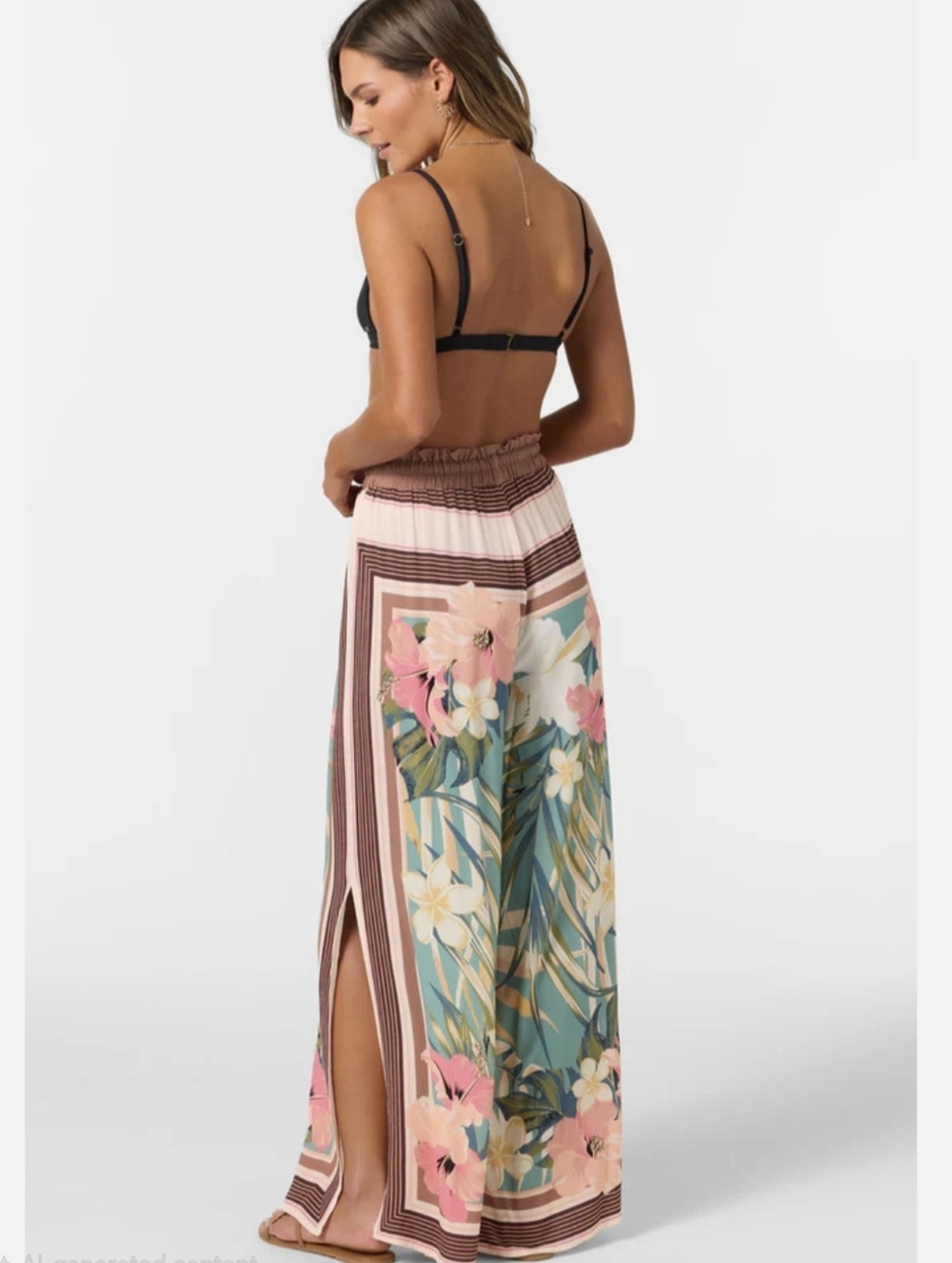O'NEILL Tropical Floral Wide Leg Surf Pants - Teal & Pink